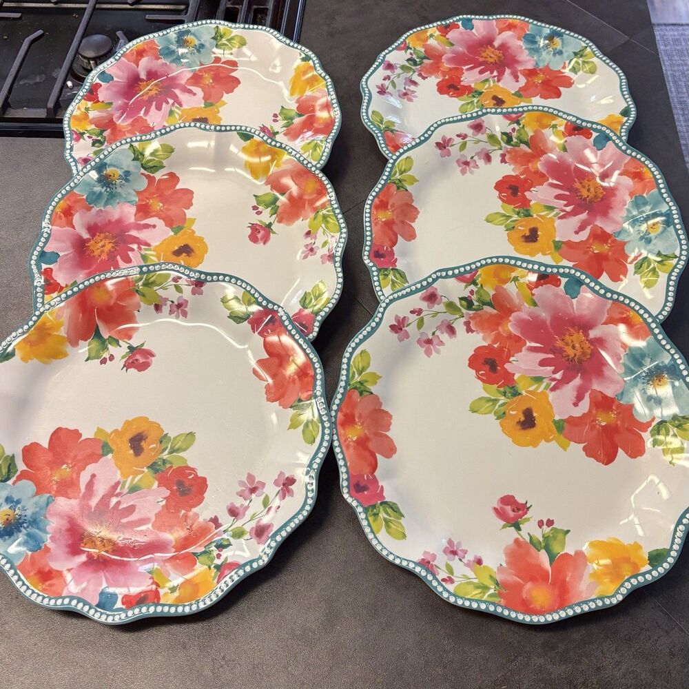 Set of 6 The Pioneer Woman Breezy Blossoms Melamine Dinner Plates 10.5" Floral